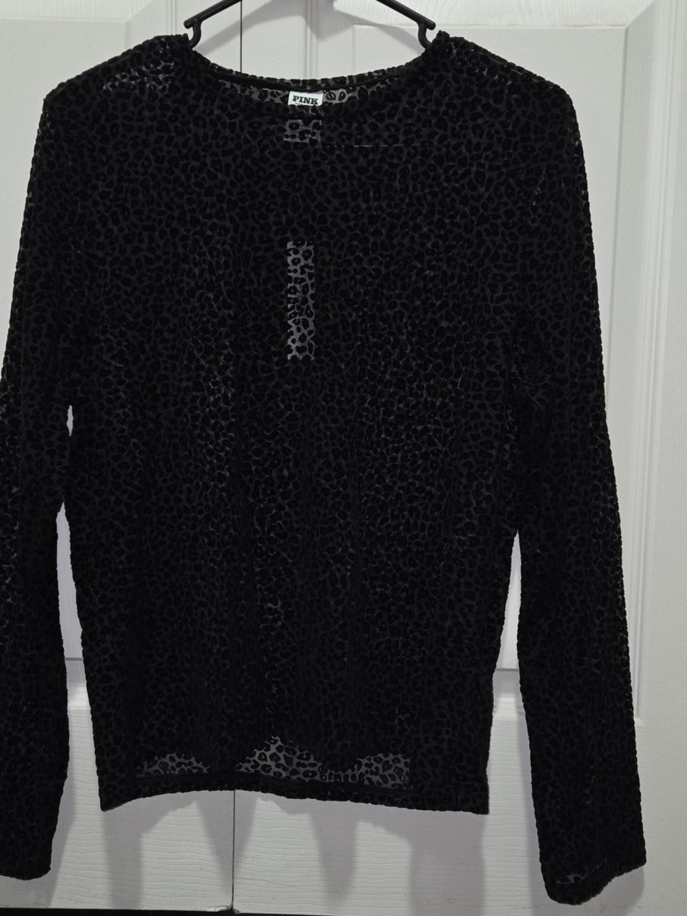 PINK Victoria's Secret Black Sheer Leopard-Texture Long Sleeve Top